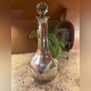 Pottery Barn Mercury Glass Decanter Carafe Genie Bottle Etched Flower Silver